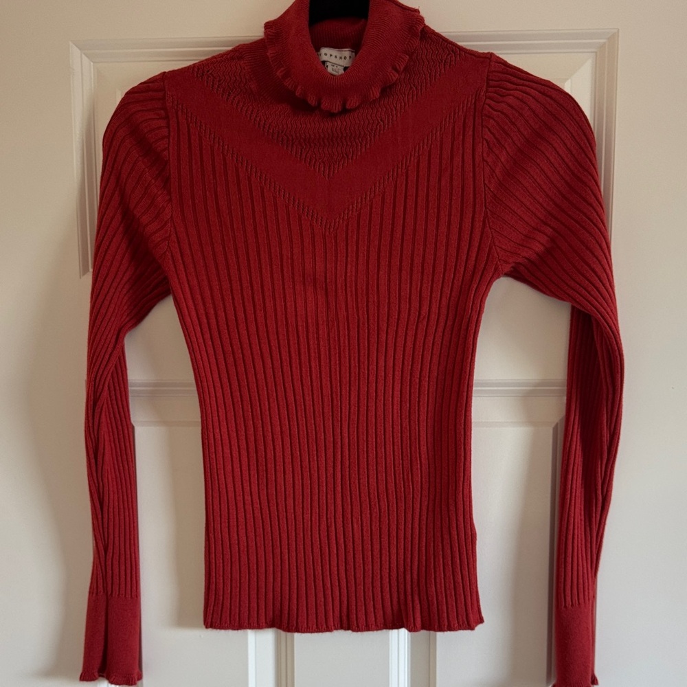 Topshop Ribbed Red Turtleneck Sweater